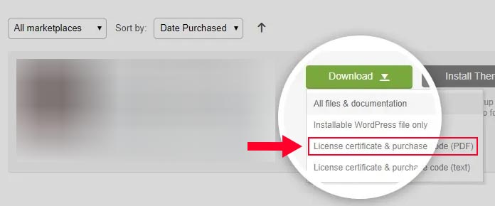 envato licence and purchase code